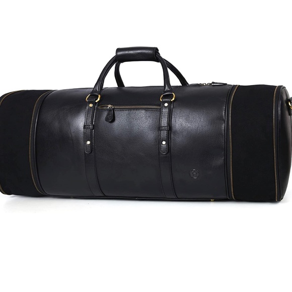 BRAND NEW EXTENDABLE REAL BUFFALO LEATHER DUFFLE TRAVEL OVERNIGHT BAG NWT - Picture 2 of 7